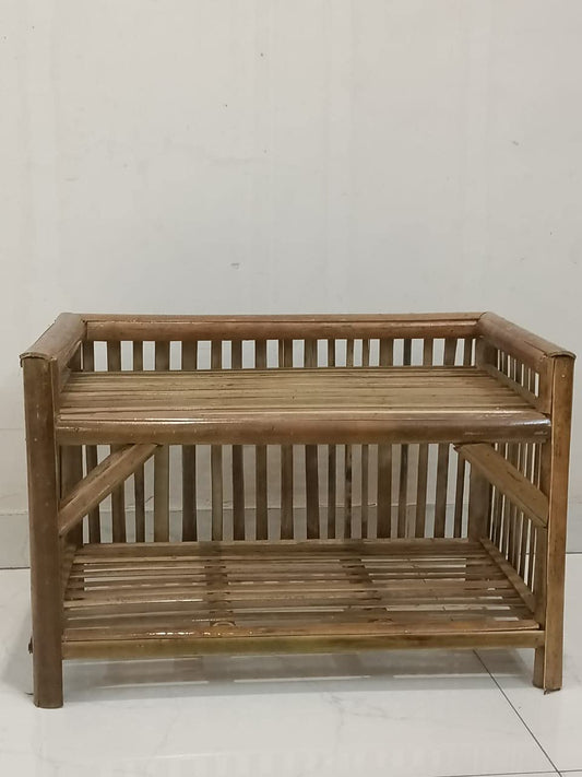 Bamboo Cane Wooden Shoe Rack(2 Tier) Slipper Stand Utility Stand Bookshelf Space Saving Shelf for Home Kitchen