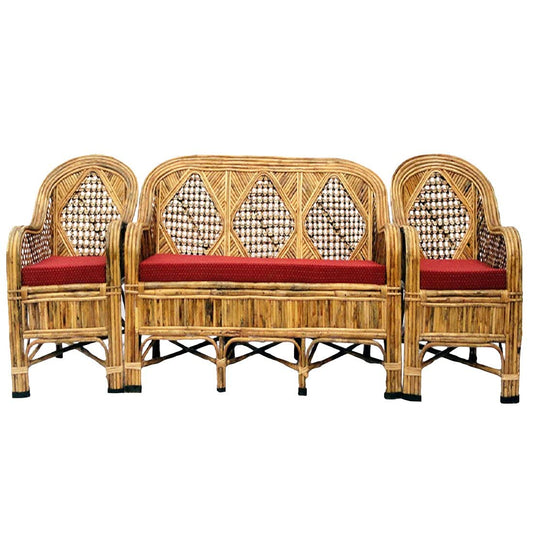 Cane Bamboo Sofa Set with Table for Home, Living Room, Office, Garden, Resort with Cushion(patang)