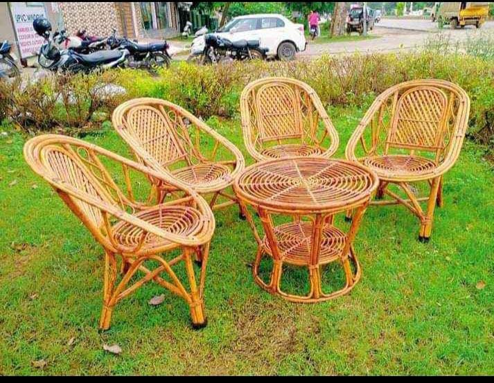 Cane Arm, Lawn, Indoor Outdoor Chair Set with Table (4 Chair +1 Table)