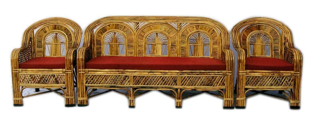 Cane Five Seater Sofa Set with Table