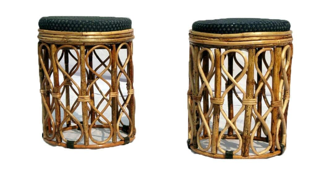 Bamboo Cane Round Stool with Cushion – Stylish, Durable, and Versatile Furniture for Indoor and Outdoor Use