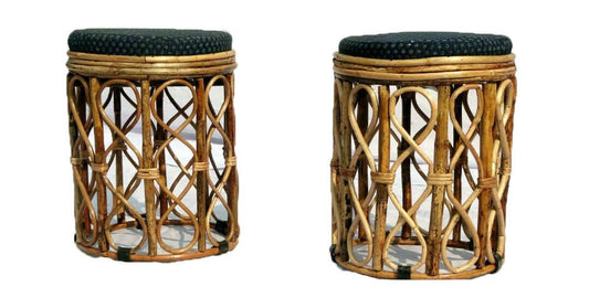 Bamboo Cane Round Stool with Cushion – Stylish, Durable, and Versatile Furniture for Indoor and Outdoor Use