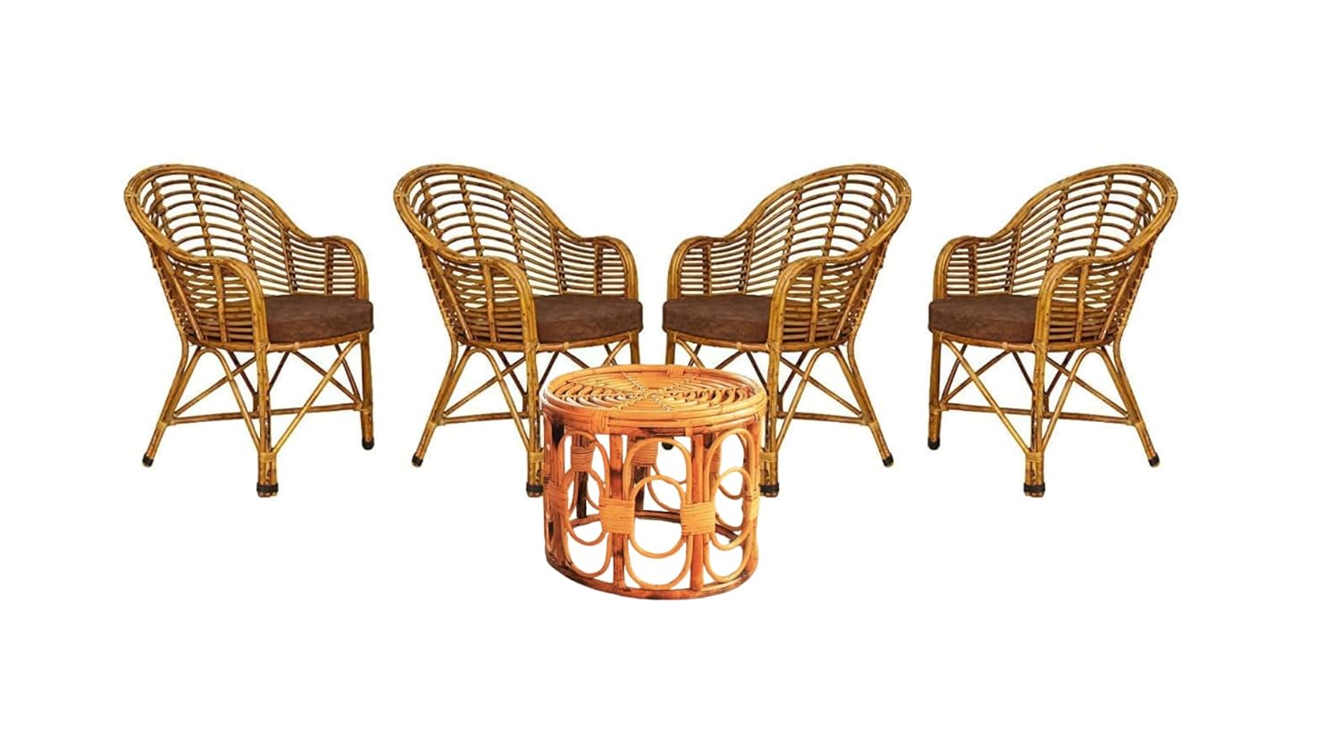 Bamboo Cane Chair and Table Set – Stylish & Durable for Home, Garden, Café & Outdoor Use (4 Chairs + 1 Table)
