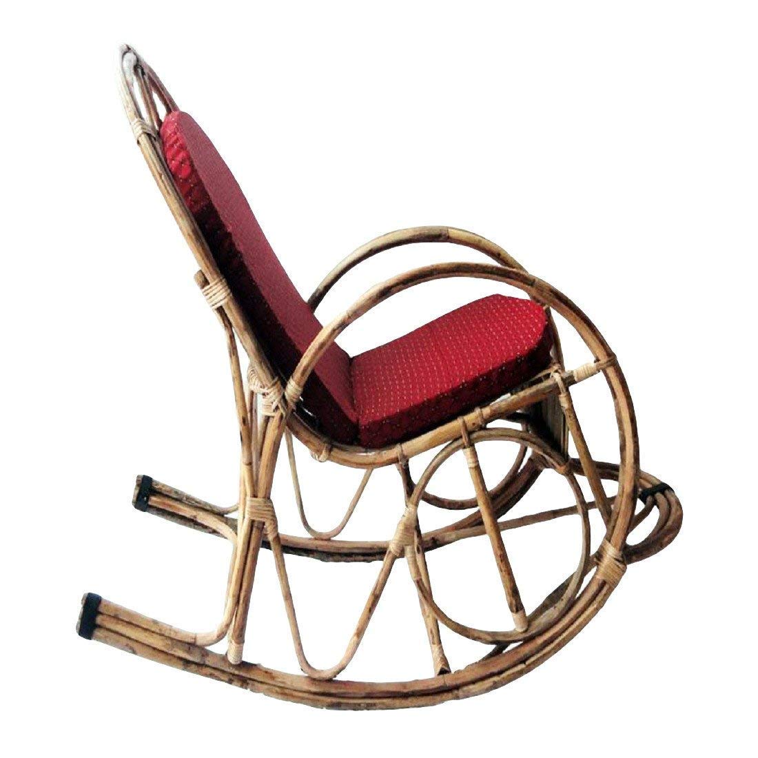 Bamboo Cane Rocking Chair, Home Recliner for All Ages, Kids and Adults with Cushion