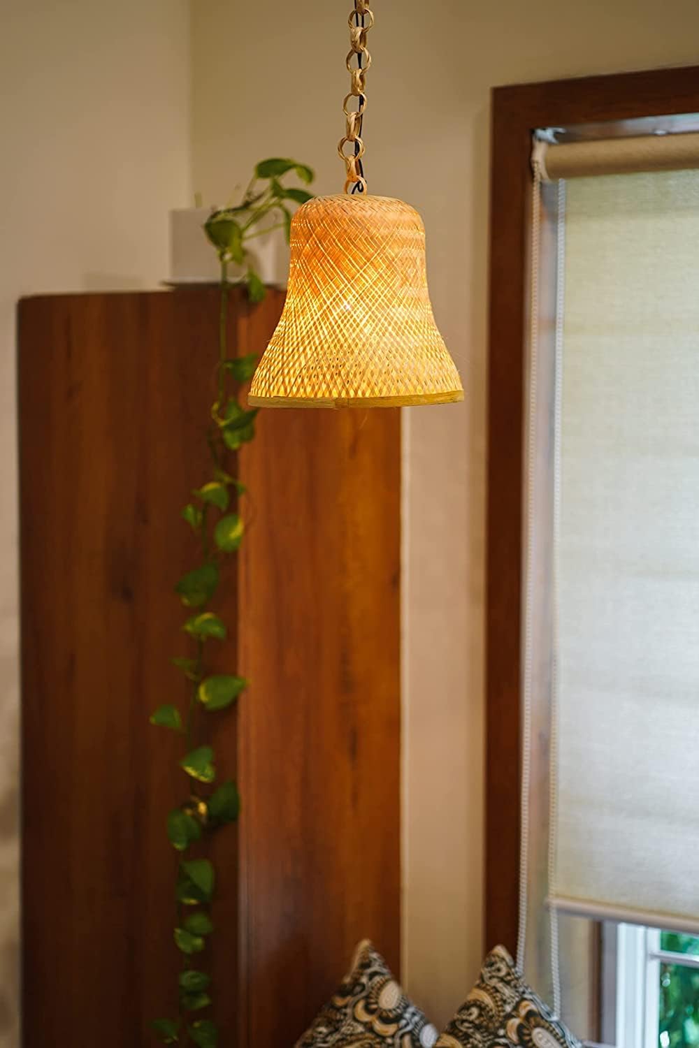 Bamboo Hanging Lamp Shade indoor Outdoor Lighting for Resort, Hotels, Cafe, restaurent, Home (Pack of 2)