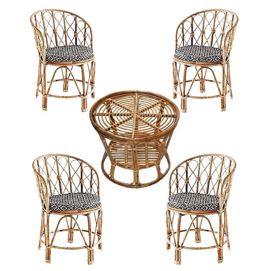 Bamboo Cane Rattan Chair for Home, Office, Garden & Balcony with Table (Set of 4 with table)