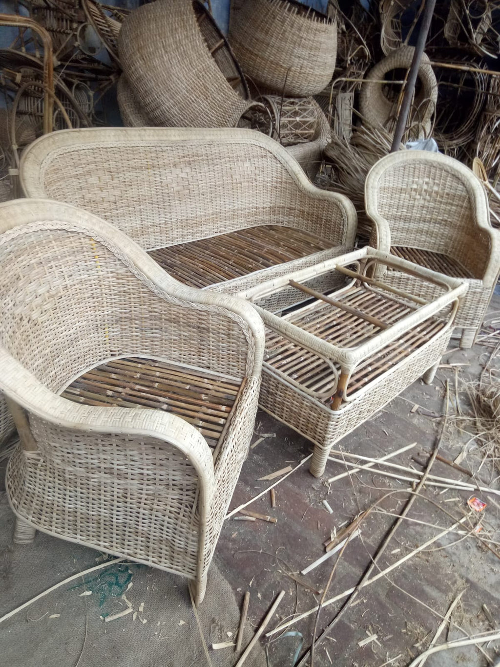 Cane Sofa Set with Table for Home, Living Room, Office, Garden, Resort with Cushion (weaving)