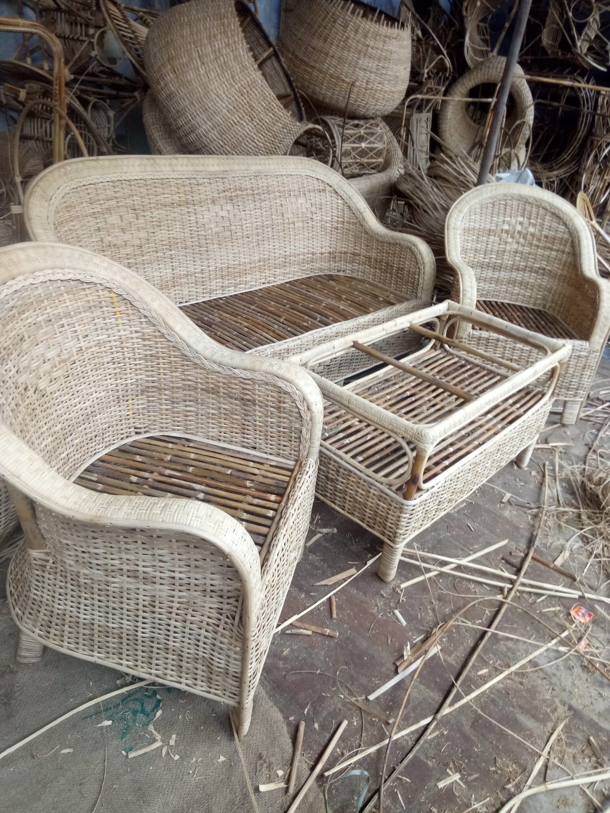 Cane Sofa Set with Table for Home, Living Room, Office, Garden, Resort with Cushion (weaving)