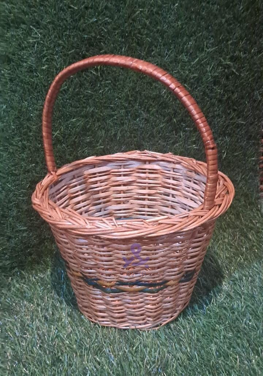 Cane Basket for Pooja, Flower, Mandir, Ladoo Gopal with Handle
