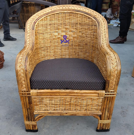 Bamboo Cane Sofa Chair For Terrace,Living Room, Cafe, Pubs, Bars, Restaurants,Lawn, Cafeteria with Cushion