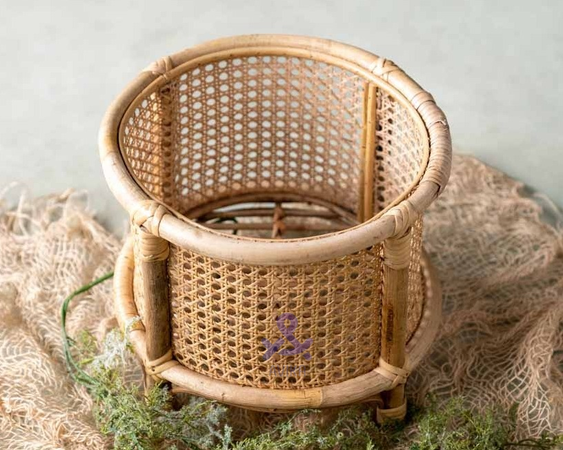 Bamboo Cane Round weaving Posing Basket for Newborns, Sitter,Baby Photography Photoshoot, Newborn Baby Photo Prop Basket