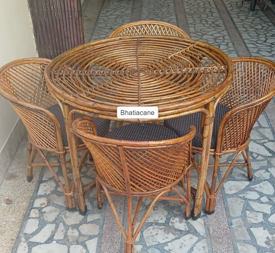 Cane Chair and Table Set (Set of 4 with Table)