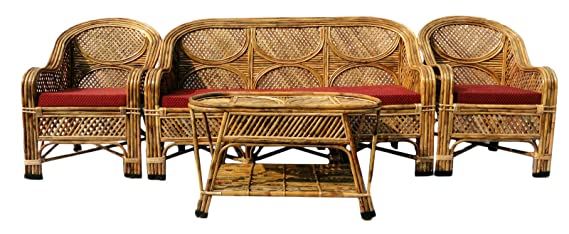 Cane Sofa Set with Table (Type - 3 Sitter + 2 No. Single Chair + 1 Center Table)