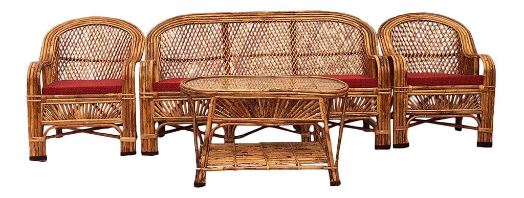 Cane Sofa Set with Table (Type - 3 Sitter + 2 No. Single Chair + 1 Center Table)