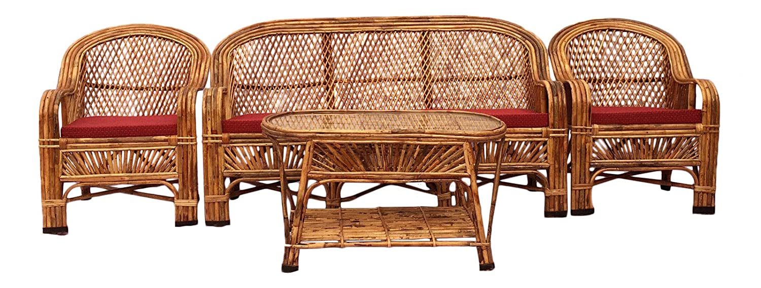 Cane Sofa Set with Table (Type - 3 Sitter + 2 No. Single Chair + 1 Center Table)