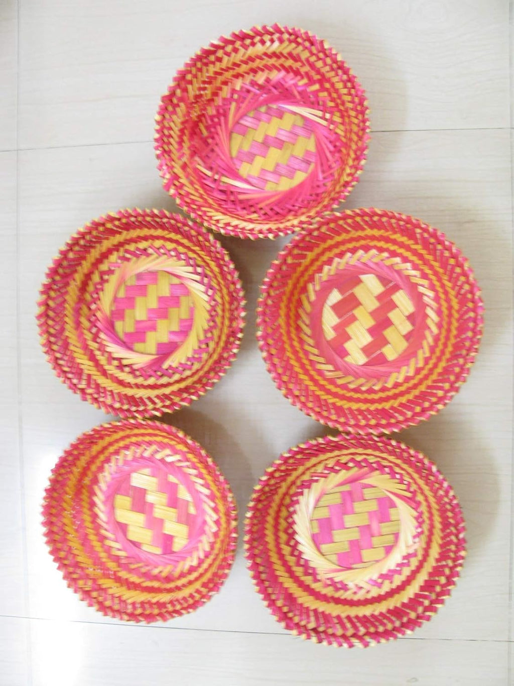 CRAFTCANE Bamboo Basket for Home, Kitchen,Vegetable Basket, Fruit Basket,Wedding,Festival Gift Packaging,Hotel Room Basket (Pack of 5) Size :-9" x 3"
