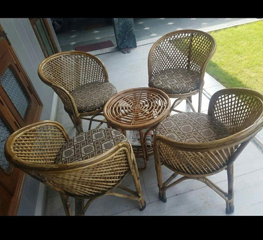 Cane Chair Set for Balcony, Lawn, Indoor & Outdoor with Table (4 Chairs + 1 Table)