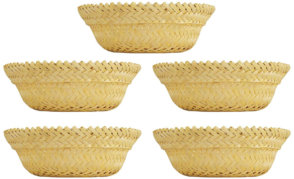 CRAFTCANE Bamboo Basket for Home, Kitchen,Vegetable Basket, Fruit Basket,Wedding,Festival Gift Packaging,Hotel Room Basket (Pack of 5) Size :-9" x 3"
