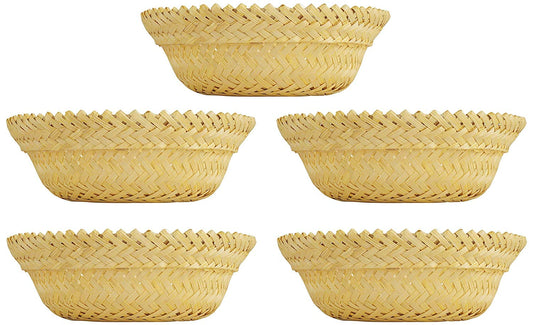 CRAFTCANE Bamboo Basket for Home, Kitchen,Vegetable Basket, Fruit Basket,Wedding,Festival Gift Packaging,Hotel Room Basket (Pack of 5) Size :-9" x 3"