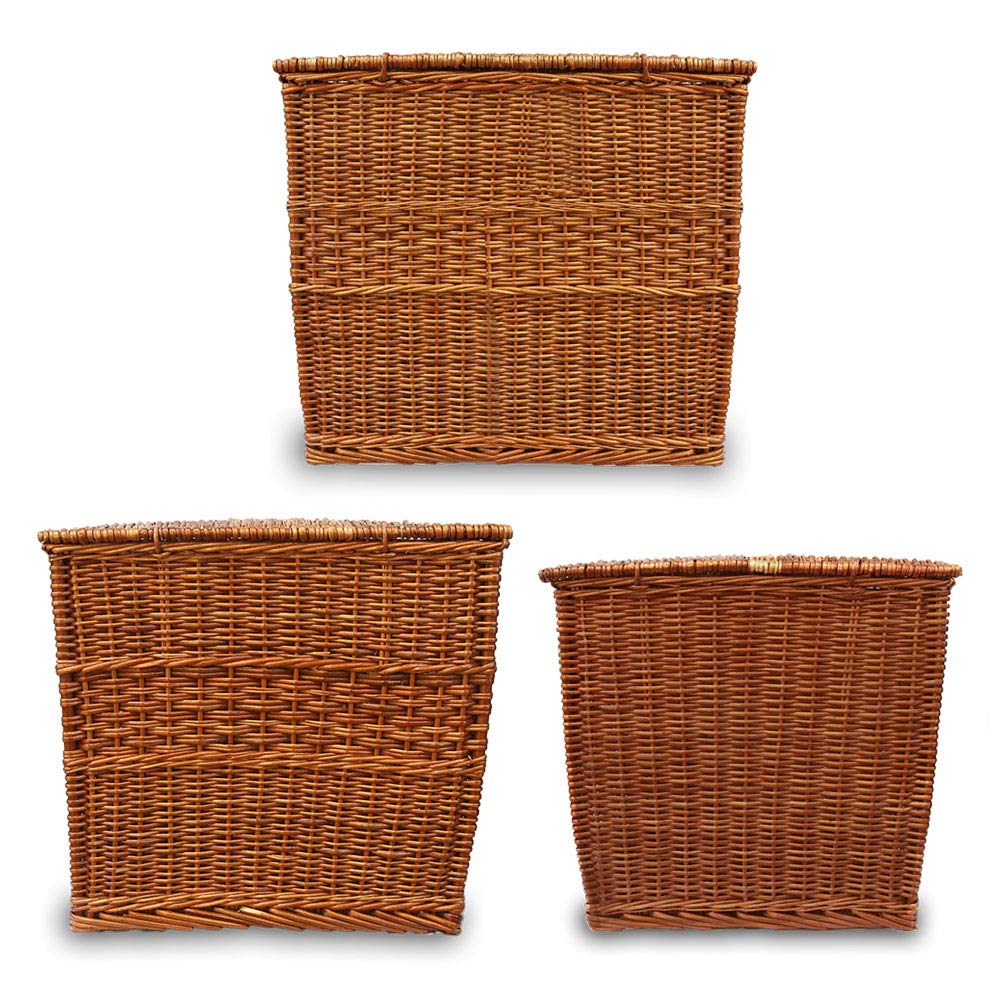 Bamboo cane Square Laundry Basket Set with Lid For Bathroom, Laundry Room Laundry Basket Toy Storage Basket Medium Set of 2