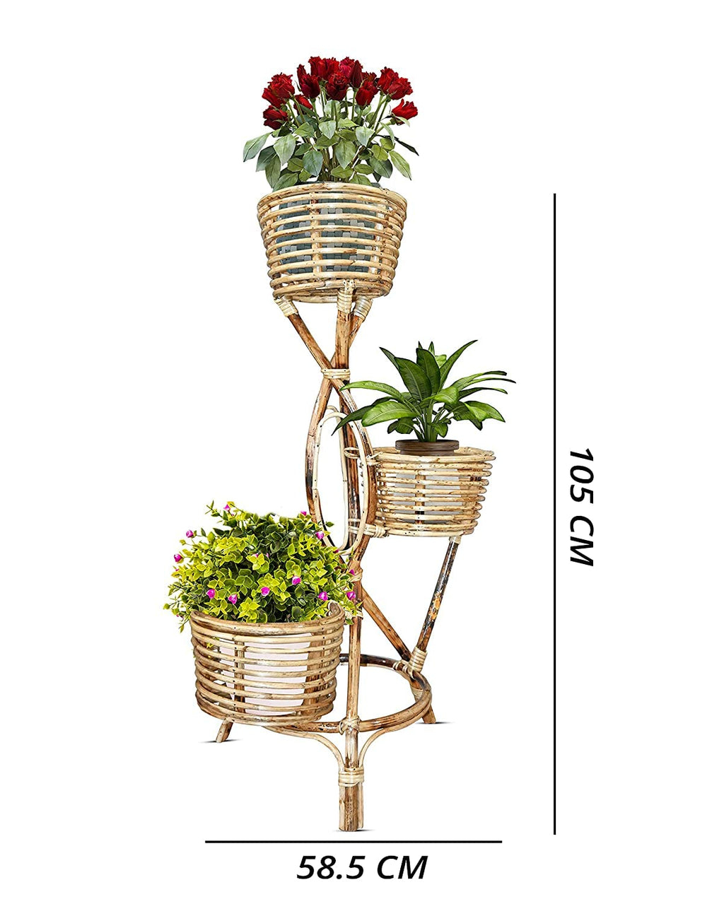 Cane Planter Stand Flower Pot Stand for Patio, Living Room, Balcony, Cafe (3 Pot)