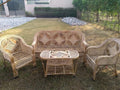 Cane Bamboo 3 Seater Sofa Set with Table for Home, Living Room, Office, Outdoor, Indoor, Garden, Resort with Cushion