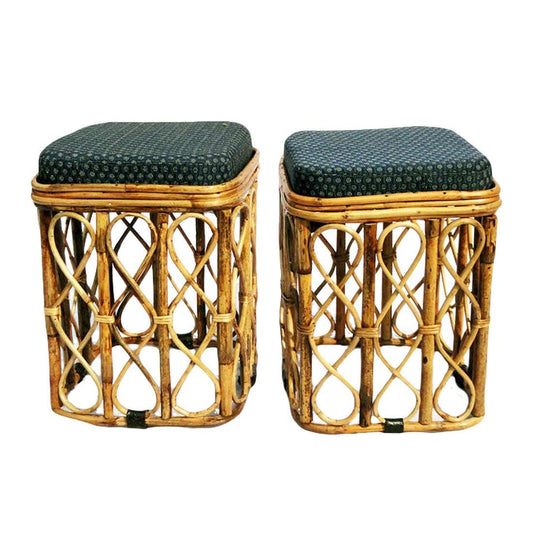 Cane Stool with Cushion (Brown, 2 Pieces Set)