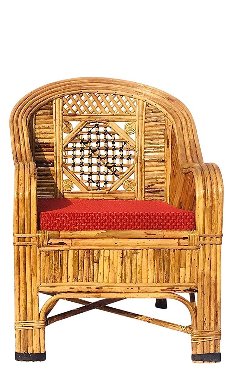 Handcrafted Cane Chair with Cushion for Living Room, Balcony, Garden – Eco-Friendly & Durable