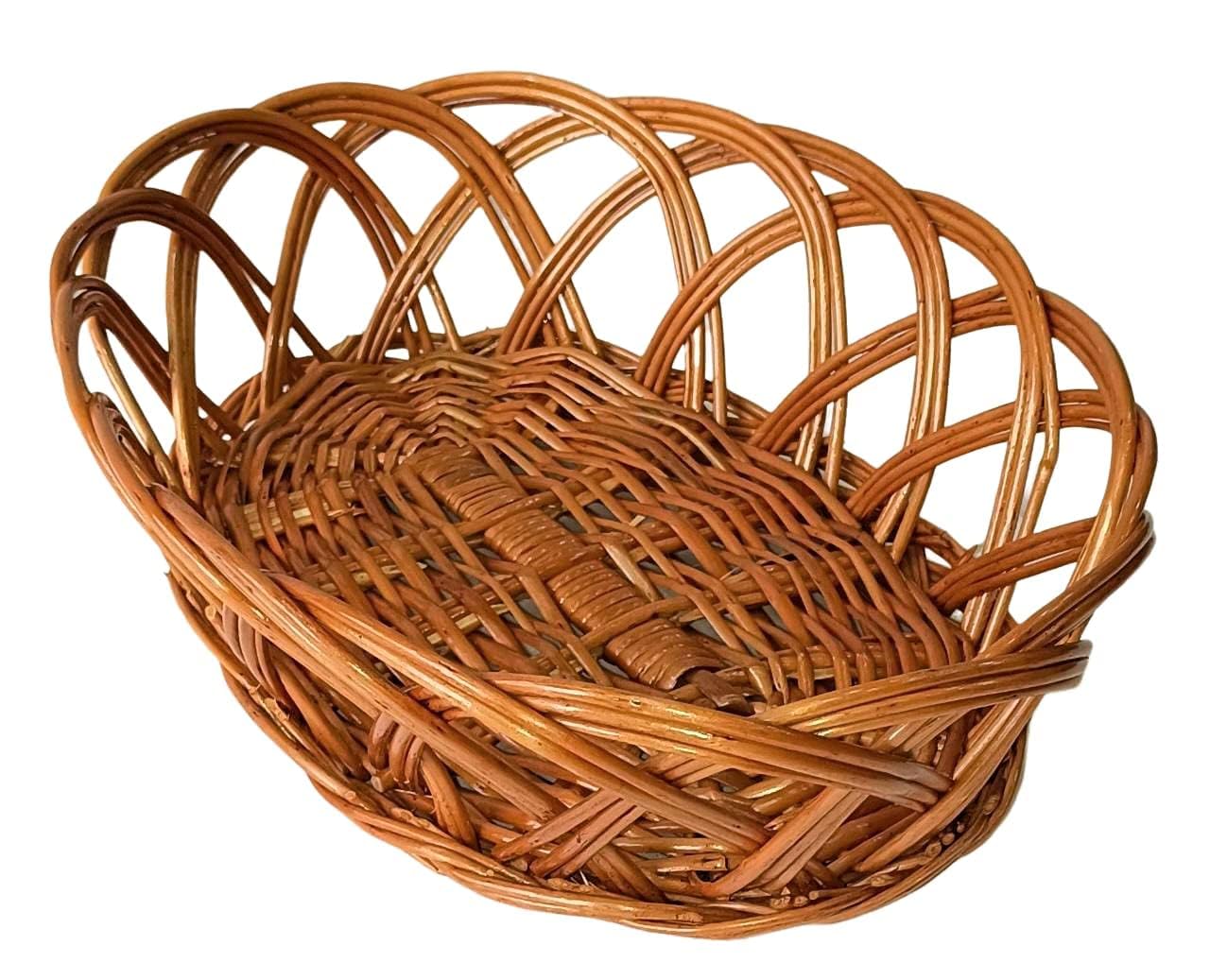 Bamboo Cane Oval Basket for Fruit Basket,Kitchen Vegetables,Gift Packing, Dry Fruit Basket, Chocolate Basket (Brown, Pack of 2)