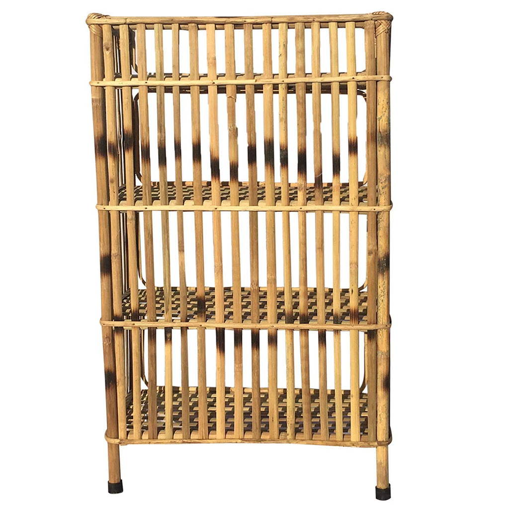 Bamboo Natural Finish Brown Cane Rack of 4 Shelves for Books and Shoes (64 x 30 x 102 cm)