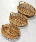 Oval Handle Cane Bamboo Basket for multipurpose Set of 3 baskets. Size 14 inch, 13 inch,12 inch