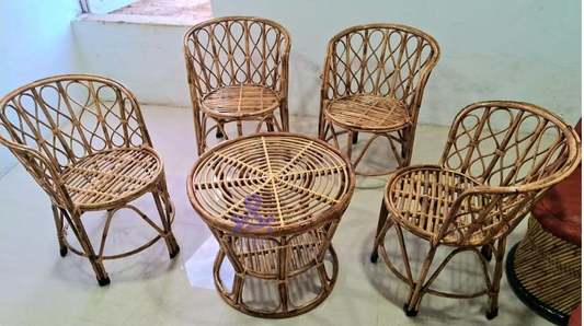 Cane Chair for Home, Office, Garden & Balcony with Table (Set of 4 with table)