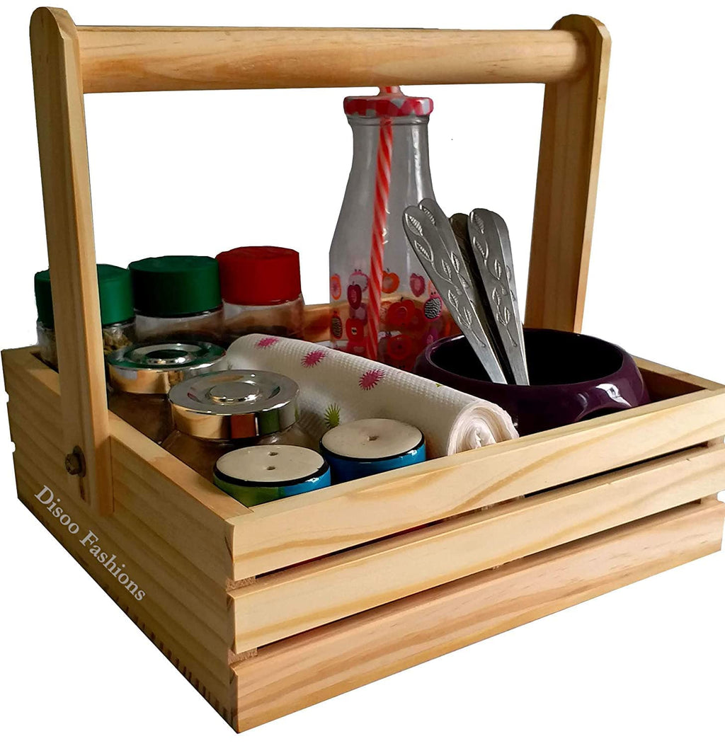 Pine Wood Gifting Square Basket with Wooden Handle(12*12*2.5 inch) Pack of 2