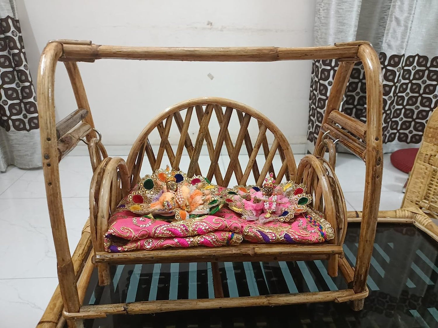 Bamboo Cane Krishna Jhula, Swing Laddu Gopal Jhula, Decorative Laddu Gopal Jhula for Temple Pooja for Home and Office