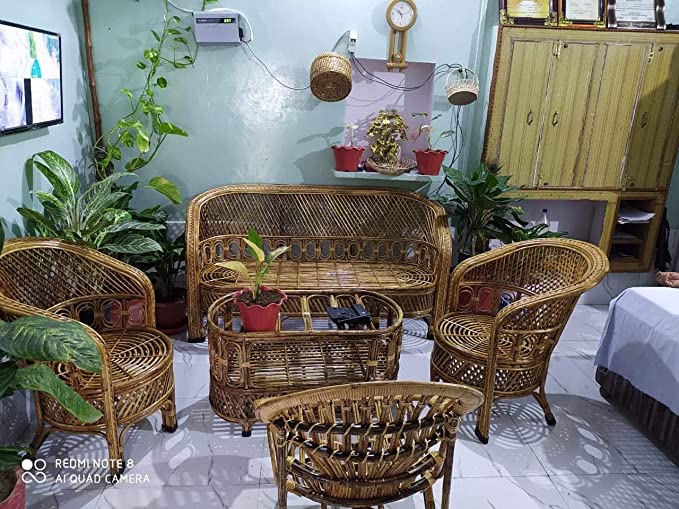 Cane Sofa Set with Table (Type - 3 Sitter + 2 No. Single Chair + 1 Center Table)