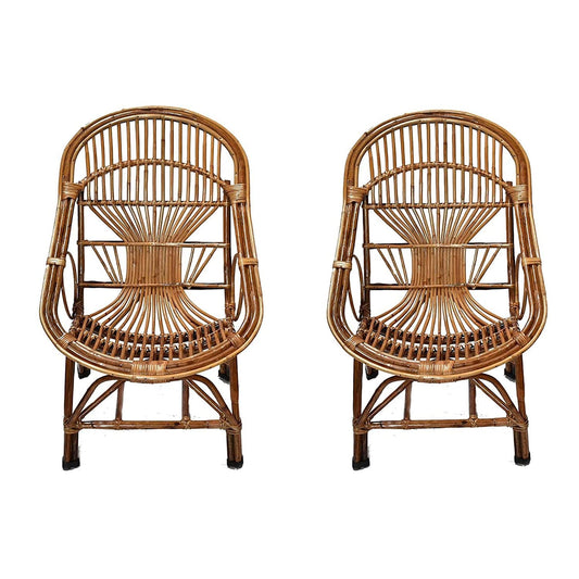 Cane Chair Set with Arm Rest and Cushion (Set of 2)