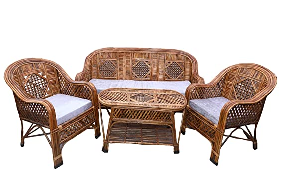 Cane Sofa Set with Table (Type - 3 Sitter + 2 No. Single Chair + 1 Center Table)