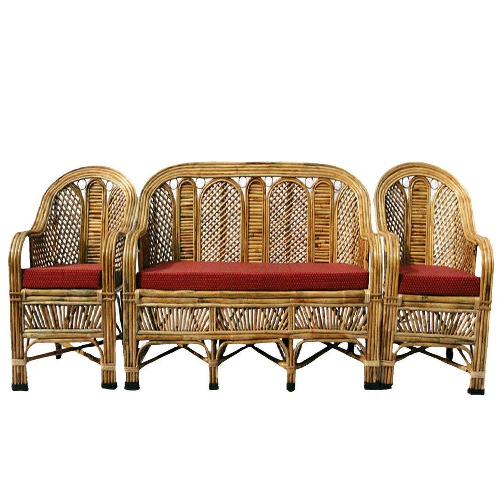 Cane Sofa Set with Table for Home, Living Room, Office, Garden, Resort with Cushion(u)