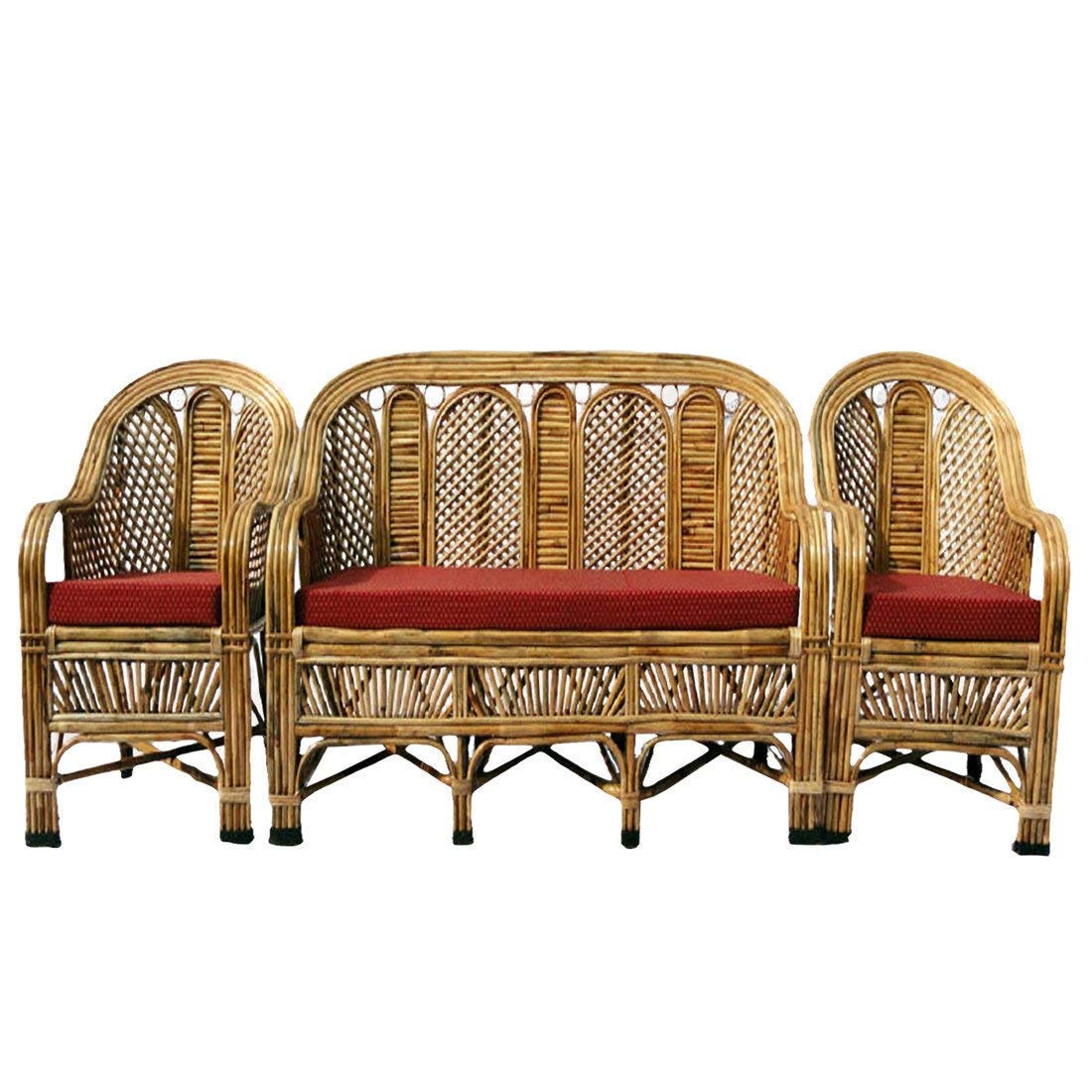 Cane Sofa Set with Table for Home, Living Room, Office, Garden, Resort with Cushion(u)
