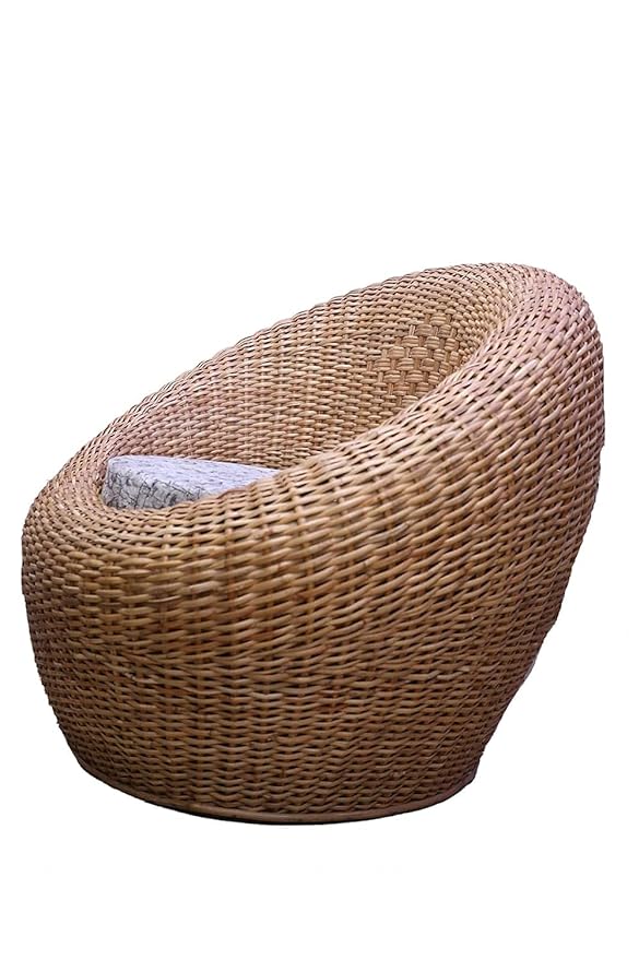 Cane Apple Chair with Cushion | Handcrafted Rattan Chair for Room, Lawn, Balcony – Eco-Friendly & Durable