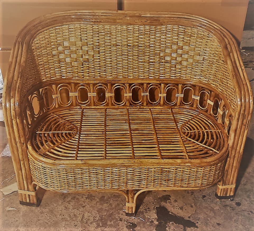 Bamboo Cane Two-Seater Sofa with Cushions – Perfect for Home, Living Room, Garden, Balcony & More