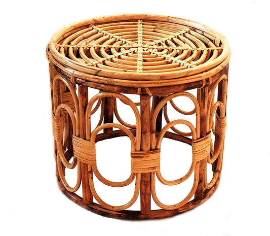 Bamboo Cane Round Side Table – Stylish Coffee & Tea Table for Home & Office (Glass Not Included)