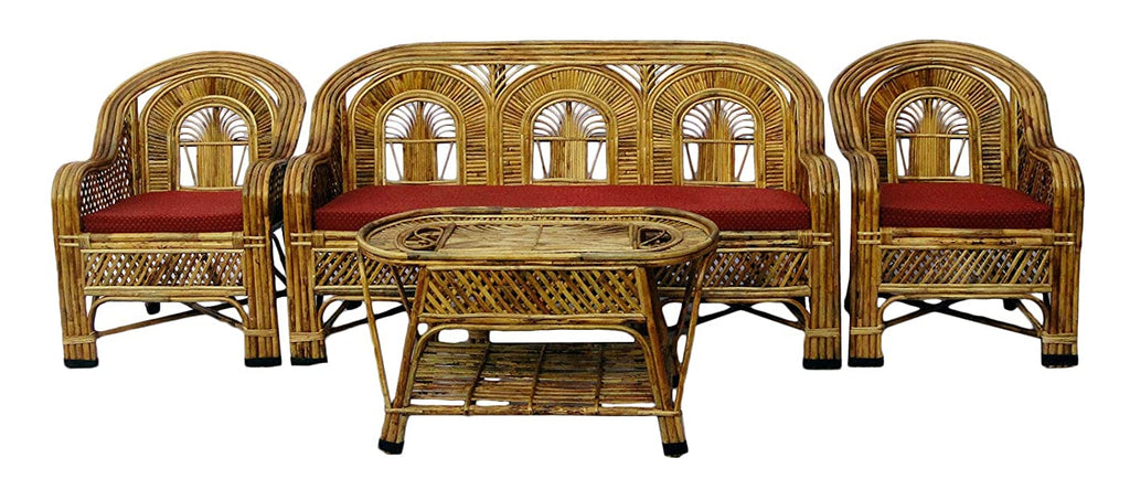 Bamboo Cane Sofa Set with Table - 5 Seater Sofa Set with Table