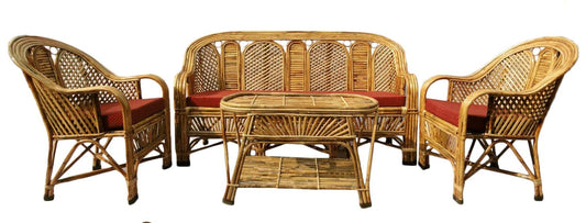 Cane Sofa Set with Table for Home, Living Room, Office, Garden, Resort with Cushion(u)