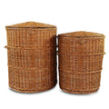 Cane Laundry Basket Set with Lid: Bathroom & Laundry Room Storage | Medium Set of 2