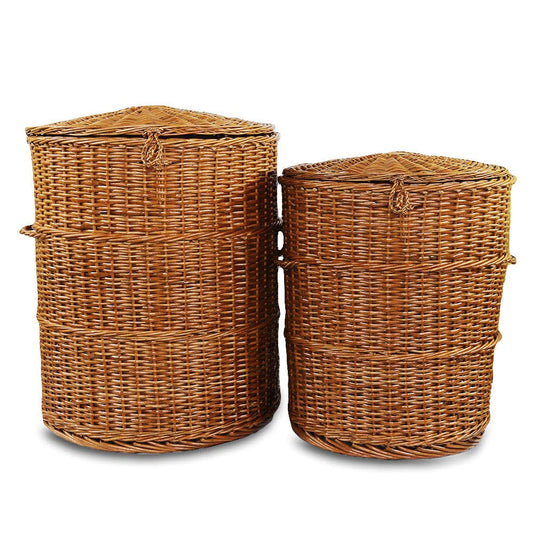Cane Laundry Basket Set with Lid: Bathroom & Laundry Room Storage | Medium Set of 2