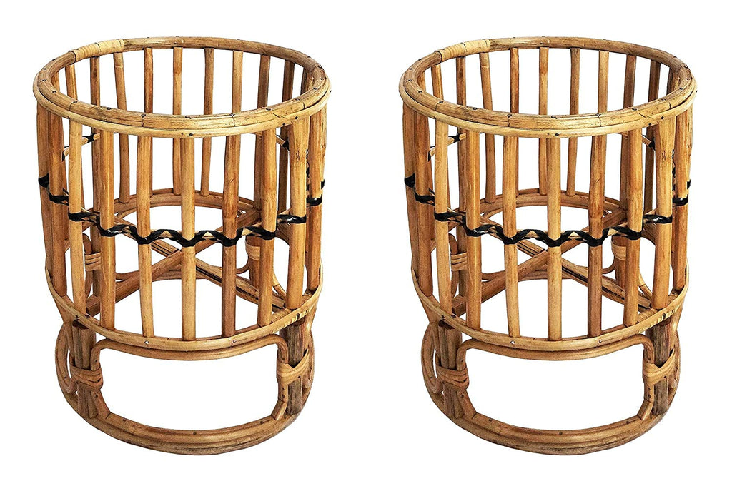 Cane Rattan Indoor Outdoor Planter Stand for Home and Office Decor (Pack of 2)