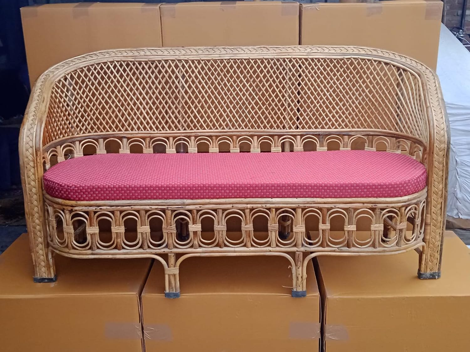 Cane Sofa Set with Table (Type - 3 Sitter + 2 No. Single Chair + 1 Center Table)