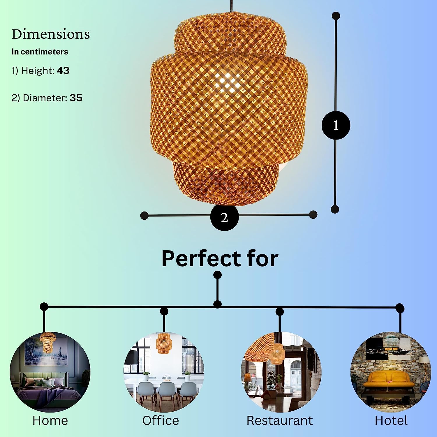 Bamboo Hanging Lamp Shades,Pendent Lamp Shade,Hanging Lights for Dining Room, Living Room,Hotel,Cafe,Home Corrido, Bar, Restaurant, Coffee house (16inch)