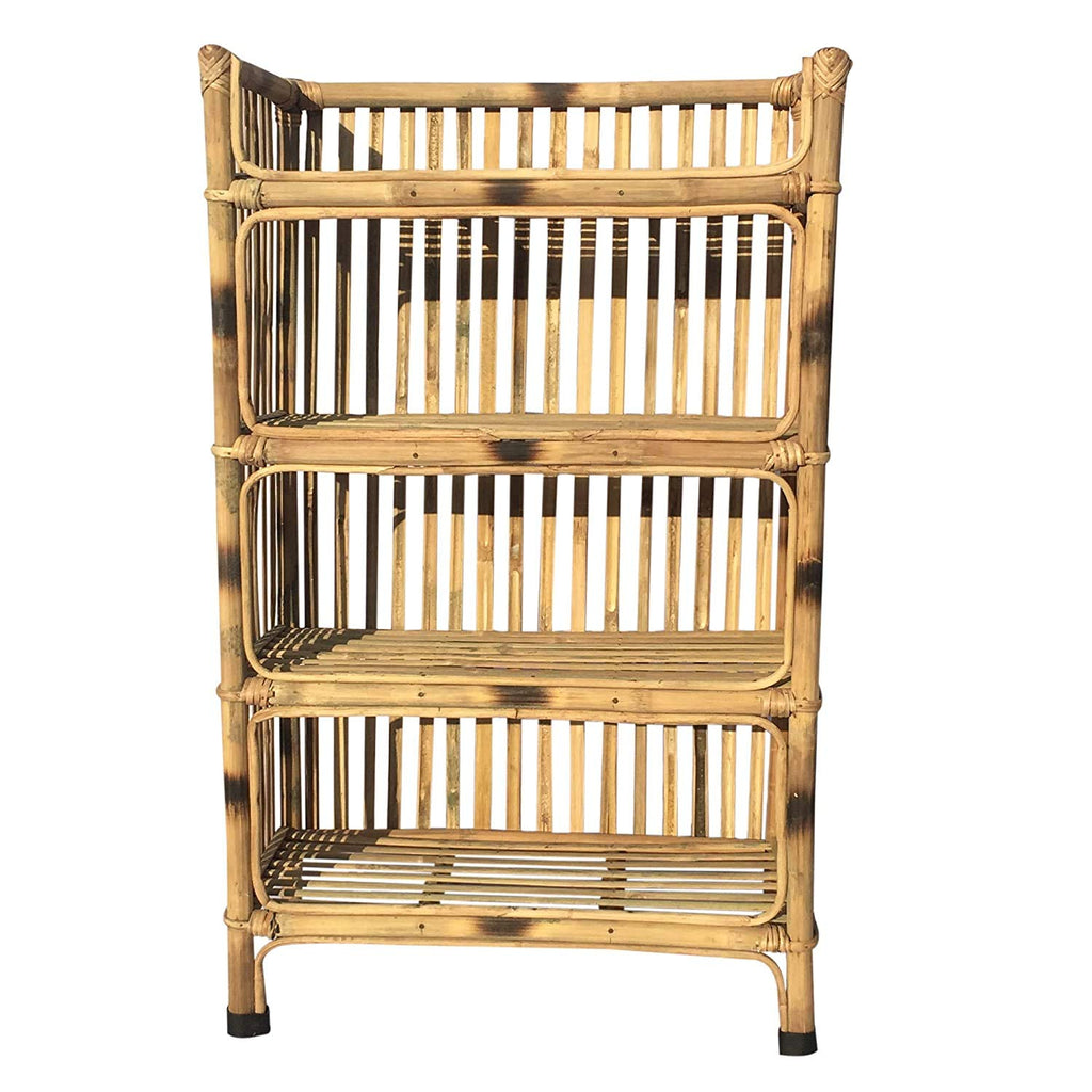 Bamboo Natural Finish Brown Cane Rack of 4 Shelves for Books and Shoes (64 x 30 x 102 cm)